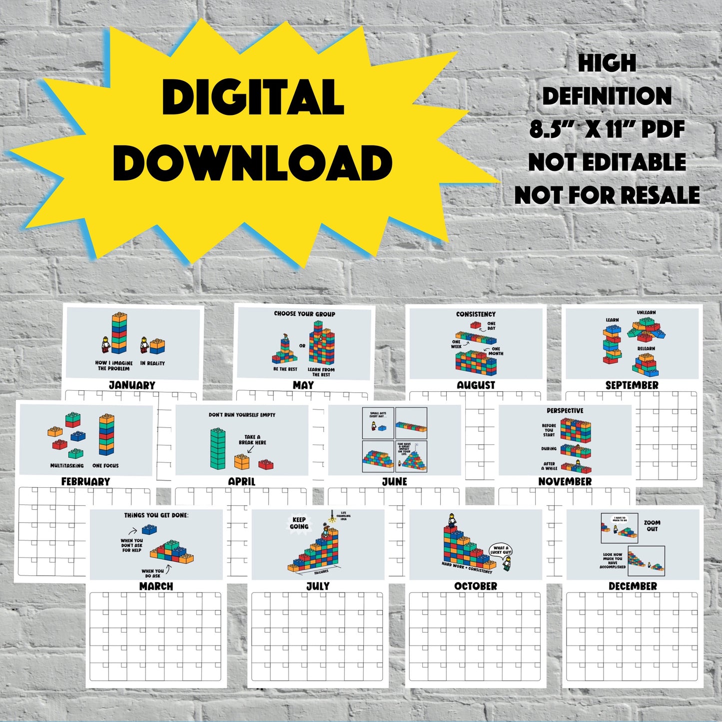 Building Block Inspirational Undated Calendar