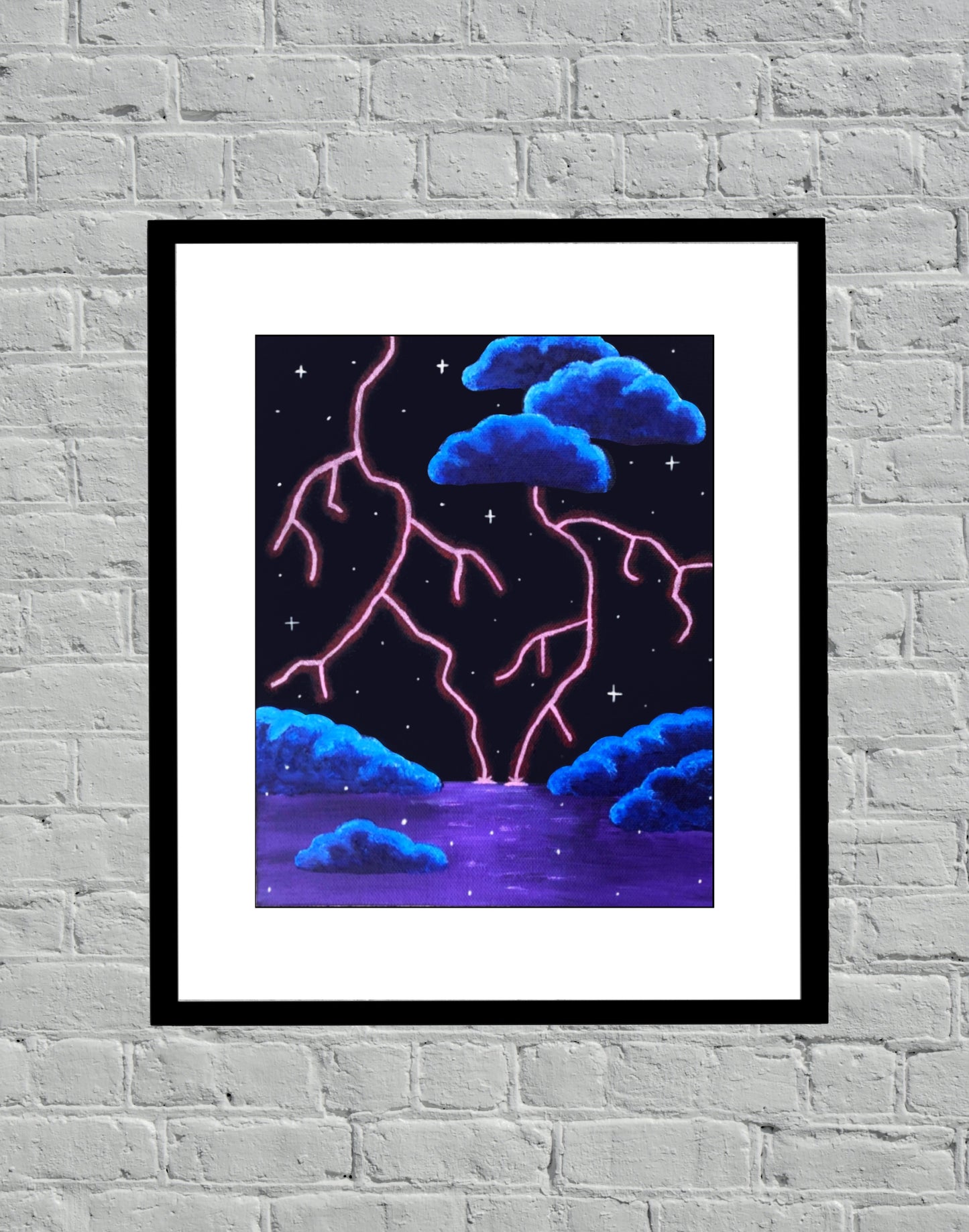 Lightning Bolts in Clouds Acrylic Paint Art Print