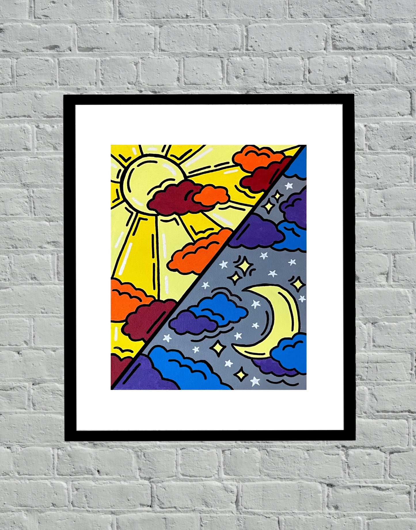 Sun and Moon - Day and Night Acrylic Paint Art Print